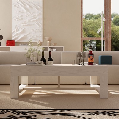 FUFU&GAGA Rectangular White Light - toned Wood - grain Coffee Table: Unique Design, Functional Storage for Living Room