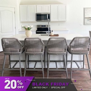 PURPLE LEAF Outdoor Counter Stools and Chairs (Set of 4) Rattan Barstools with Backrest and Footrest for Garden Pool, Includes Cushions - 1 of 4