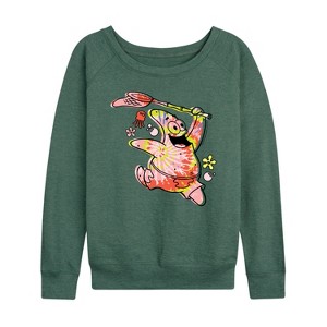 Women's - SpongeBob SquarePants - Tie Dye Patrick Lightweight French Terry Wide Neck Long Sleeve Shirt - 1 of 4