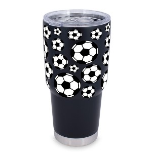 100 North 30 Ounce Stainless Steel On the Go Travel Tumbler With Push Top Lid, Soccer Ball Black - 1 of 4
