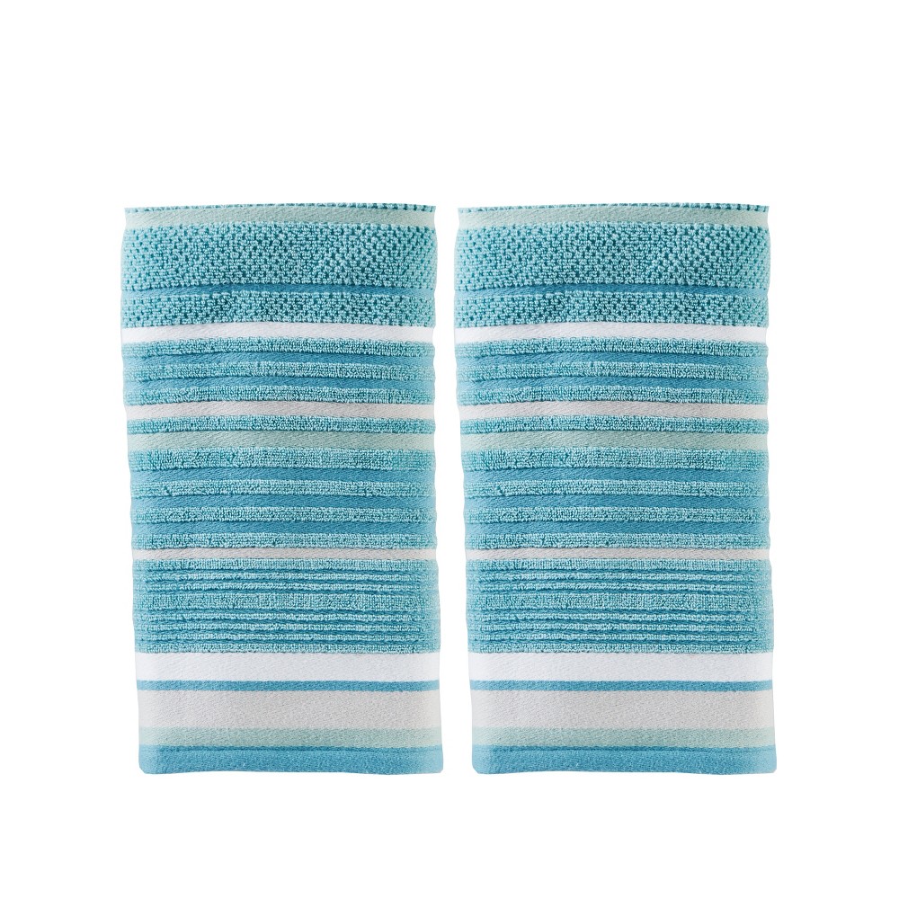 Photos - Towel 2pc Seabrook Striped Hand  Set Teal - SKL Home: 100 Cotton, Terry Con