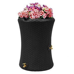 Good Ideas Impressions 50 Gallon Nantucket Outdoor Home Rain Barrel Water Storage Collector with Garden Planter and Brass Spigot, Black - 1 of 4