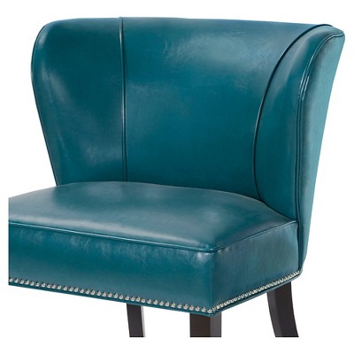 Peacock Blue Faux Leather Barrel Accent Chair with Wood Legs