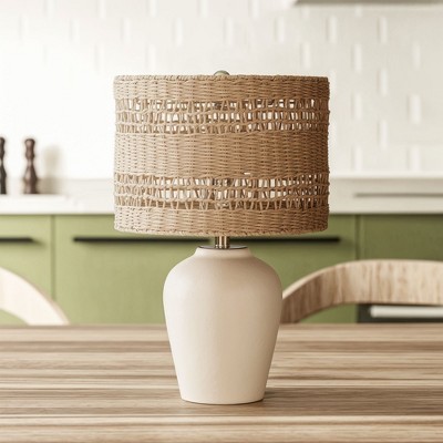 Maxax Boho Style Ceramic Rattan Table Lamp For Living Room/Bedroom/Entryway Console/Decorative Supplements With Rattan Accent