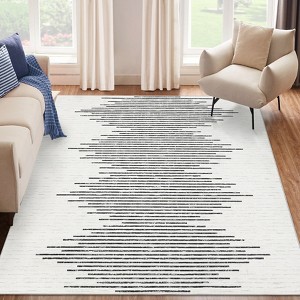 Modern Geometric Striped Area Rug Low Pile Non Slip Farmhouse Carpet - 1 of 4