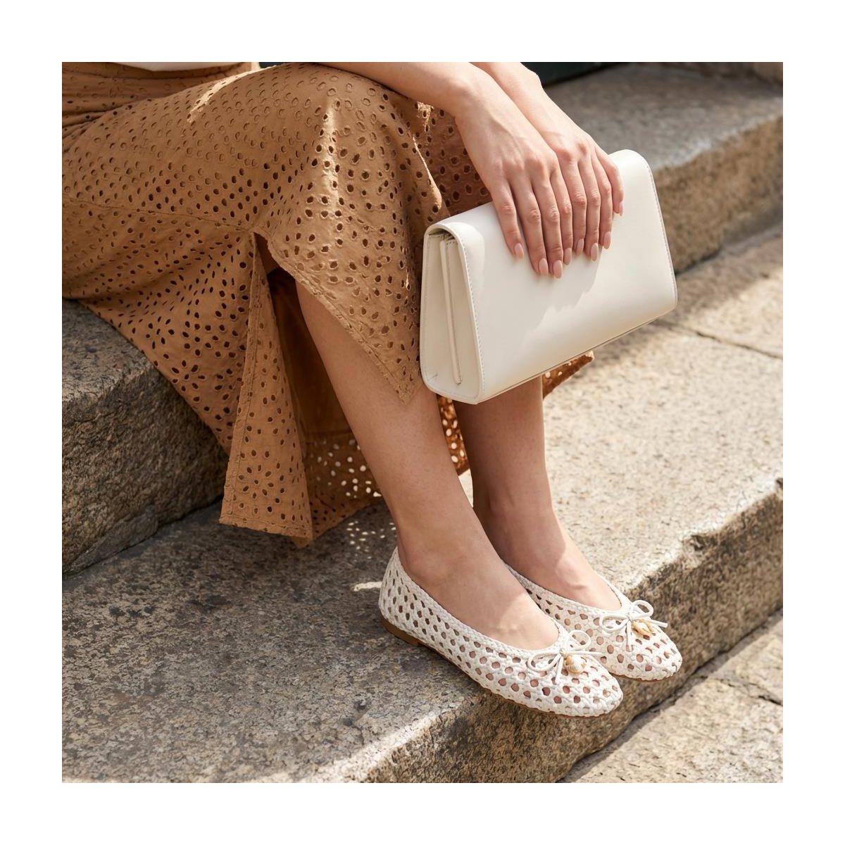 Обувь CUSHIONAIRE Witty Hand Woven Ballet Flats for Women, Comfortable Pointed Toe Flat Shoes with Bow Detail and Memory Foam, IVORY 8 — фото 6