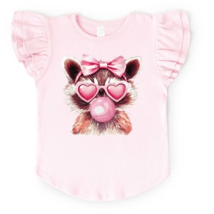 Valentine Raccoon With Bubblegum - Flutter Sleeve Graphic T-Shirt - 1 of 4