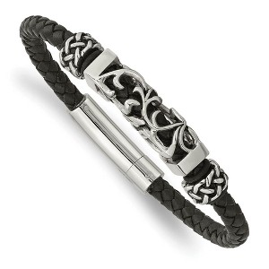 Black Bow Jewelry Stainless Steel & Black Leather Antiqued Bead Charm Bracelet, 8.25 In - 1 of 4