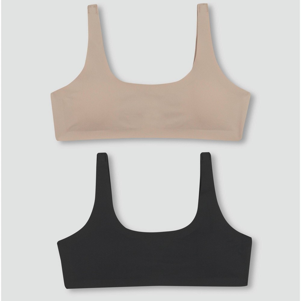 Hanes Girls' 2pk Bonded Comfort Bra - Black/Light Beige L