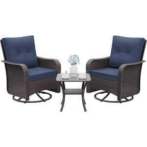 ALAULM 3 Pieces Patio Swivel Rocker Wicker Chairs-Outdoor Swivel Rocking Chairs with 1 Rattan Coffee Table - 1 of 4