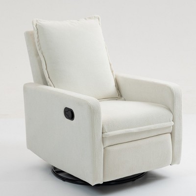 Modern Velvet Reclining Accent Chair with Manual Button Control and Leg Rest, 360° Swivel 1-Seat Sofa for Living Room or Bedroom–The Pop Home