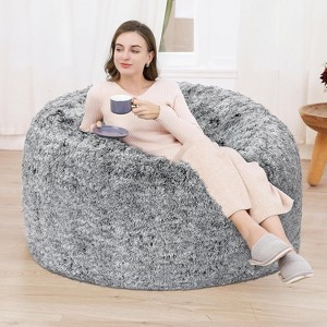 Acekool 5FT Bean Bag Cover – Soft Velvet, Machine-Washable & Storage-Ready for Adults, Giant Round Sofa Cover (Black) - 1 of 4