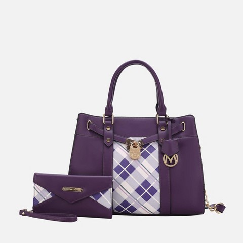 MKF Collection Satchel Bag Women’s Plaid Vegan Leather Set with Wallet, Christine | MKF Collection by Mia K - Purple