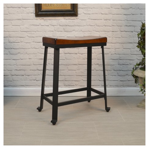 Saddle Barstool Chestnut Wire Brush 24 viola saddle seat counter stool chestnut black carolina chair and table target