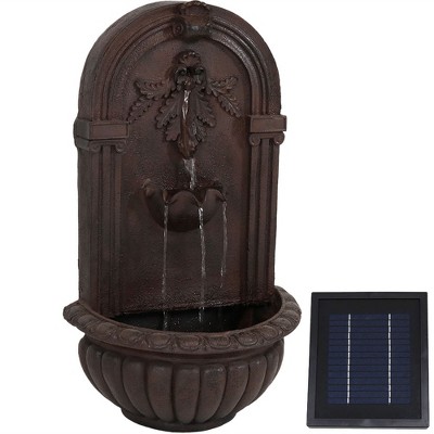 Sunnydaze 27"H Solar-Powered with Battery Pack Polystone Florence Outdoor Wall-Mount Water Fountain, Iron Finish