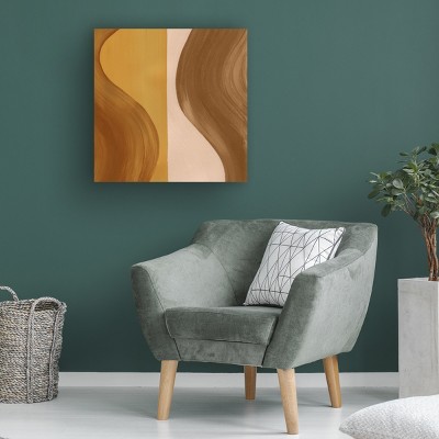 14x14 Brown and Beige Abstract Canvas Art with Wood Frame