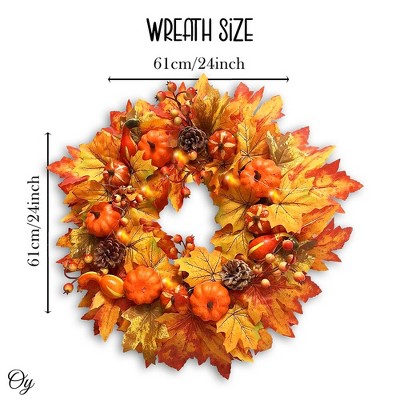 Rustic 24" Orange Maple Leaf Fall Wreath with Pumpkins and Pinecones