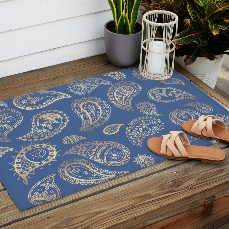 Cynthia Haller Classic blue and gold paisley Outdoor Rug - Deny Designs, 3 of 6