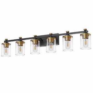 DORESshop 6-Light Black and Gold Vanity Light with Clear Glass Shades, E26 Socket, Modern Square Plate and Rod Design - 1 of 4
