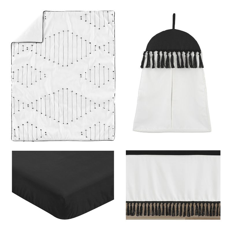 Sweet Jojo Designs Gender Neutral Unisex Baby Crib Bedding Set - Boho Stitch Black and White 4pc, 2 of 7