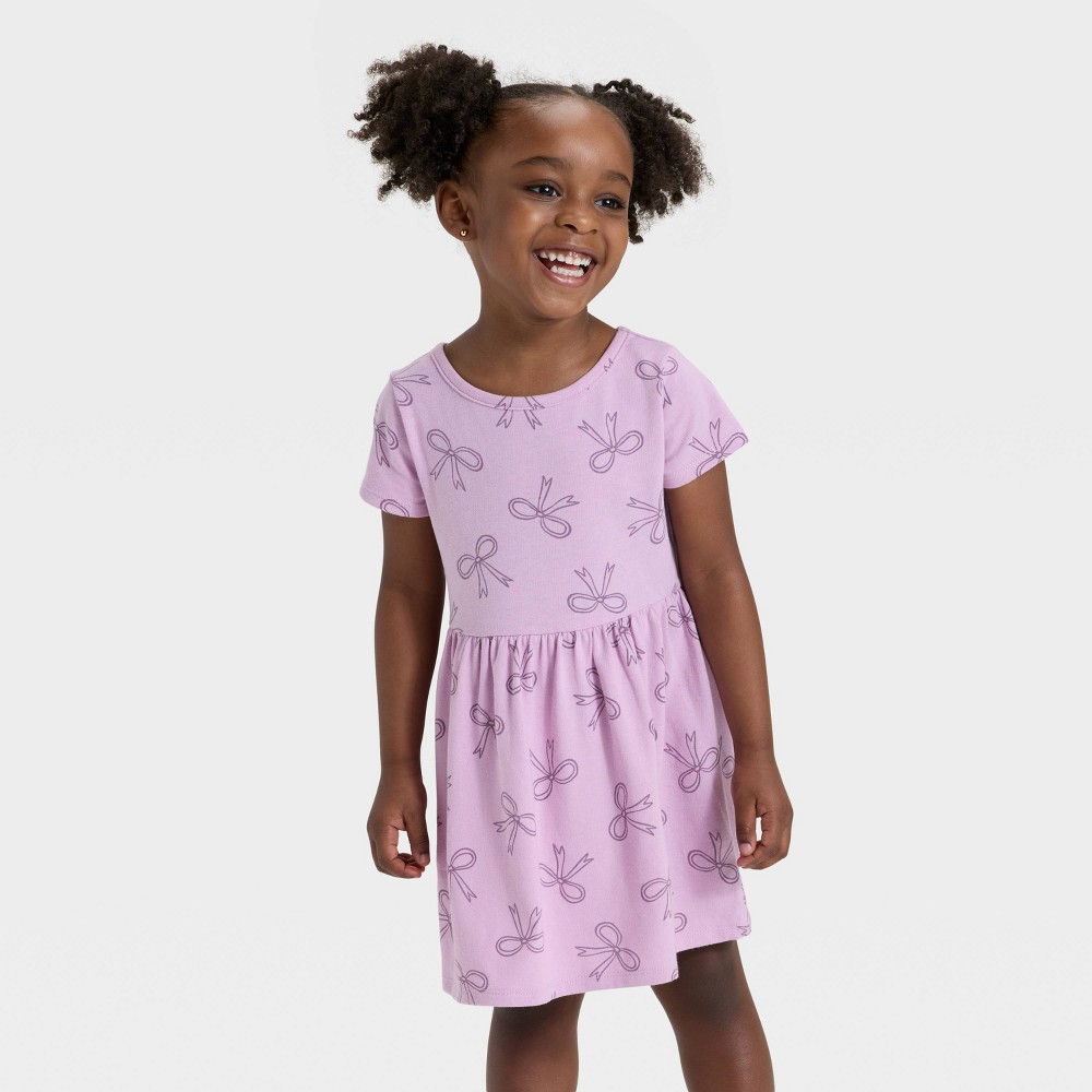 Toddler Girls' Short Sleeve Bows Dress - Cat & Jack™ Lavender Mauve 2T