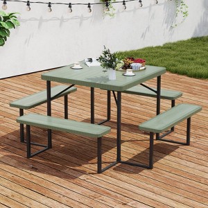 Costway Picnic Table Bench Set for 4-8 People with Umbrella Hole All-Weather HDPE Tabletop Black/Gray/Green/White - 1 of 4