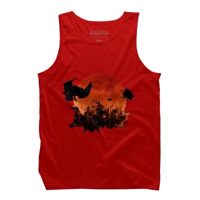Men's Design By Humans Spooky Halloween Blood Moon Eclipse Ghostly Birds By KateLCardsNMore Tank Top