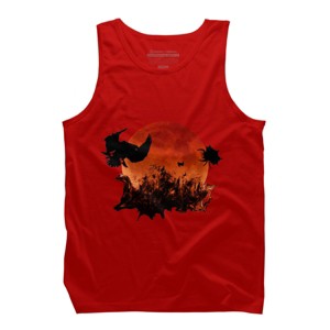 Men's Design By Humans Spooky Halloween Blood Moon Eclipse Ghostly Birds By KateLCardsNMore Tank Top - 1 of 3