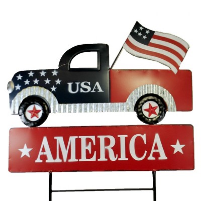 Home & Garden 25.0" Americana Truck Stake Flag Usa Yard Decor Direct Designs International  -  Decorative Garden Stakes