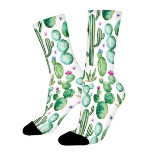 Watercolor-Cactus-Plants Women Printed Crew Socks Funny Funky Socks Soft Polyester Novelty Gifts for Artists Men - 1 of 1
