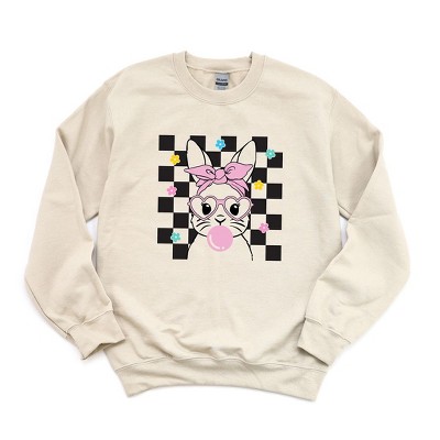 Simply Sage Market Women's Graphic Sweatshirt Checkered  Groovy Bunny