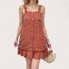 Anna-Kaci Women's Textured Button Front Overall Dress with Adjustable Straps and Ruffle Hem Detail - Medium, Burnt Red - 2 of 4