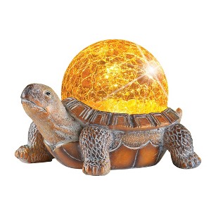 Collections Etc Hand-Painted Solar Powered Crackled Glass Turtle Brown - 1 of 2