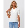 INSPIRE CHIC Women's Bow Tie Collar Elegant Office Short Sleeve Blouse - 3 of 4