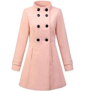 INSPIRE CHIC Women's Stand Collar Double Breasted Slant Pockets Trendy Outwear Winter Coat - 1 of 4