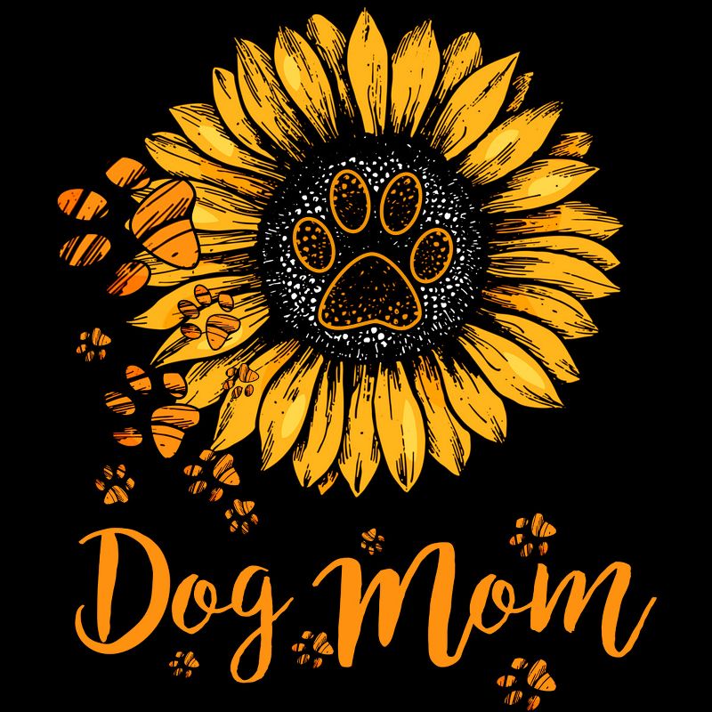 Junior's Design By Humans Mother's Day Dog Mom Sunflower Paw By dodorindesign T-Shirt, 2 of 3