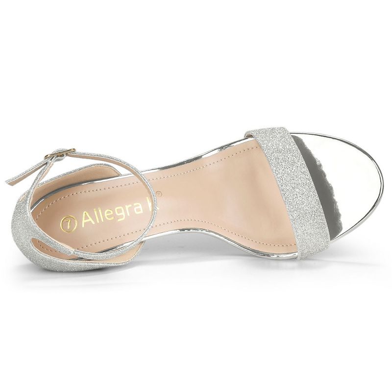 Allegra K Women's Glitter Open Toe Ankle Buckle Strap Stiletto Heel Sandals, 4 of 7