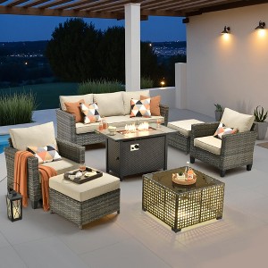 XIZZI Outdoor Sectional Sofa Set, Modular Outdoor Wicker Sofa Set with Optional Solar Table, Ottomans or Fire Pit in 6 Colors, All-Weather Design - 1 of 4