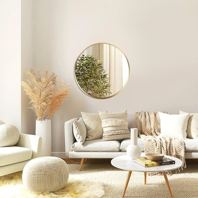 VYNXARIA Gold 16" x 16" Metal Frame Round Bathroom Mirror,For Bedroom, Living Room ,Decorative Wall Mirror