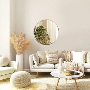 VYNXARIA Gold 16" x 16" Metal Frame Round Bathroom Mirror,For Bedroom, Living Room ,Decorative Wall Mirror - 1 of 4