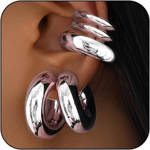 5-Piece Non-Piercing Ear Cuff Set | Chunky Gold & Silver Huggie Hoop Statement Jewelry - 1 of 4