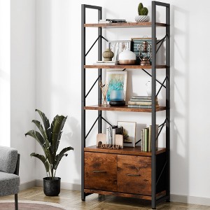 Celebalcony 5 Tier Bookshelf with 2 Drawers, Standing Shelf Units, Wood and Metal Storage Organizer, Bookcase for Home, Office Bedroom, Rustic Brown - 1 of 4