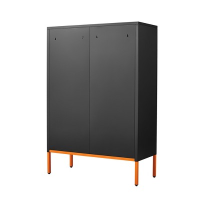Vynxaria Black Double Door Shoe Cabinet with Adjustable Storage