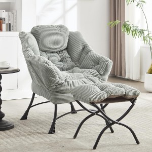 MOONMISS Accent Chair with Ottoman Set, Corduroy Upholstered Lounge Accent Chair with Armrests, Side Pockets for Bedroom, Living Room - 1 of 4