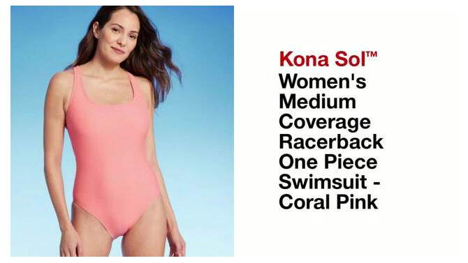 Women's Medium Coverage Racerback One Piece Swimsuit - Kona Sol™ Coral Pink, 2 of 6, play video