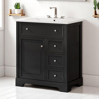 Mshliw 30" Bathroom Vanity with Ceramic Sink, Cabinet with Door & Two Drawers, Solid Wood & MDF Construction