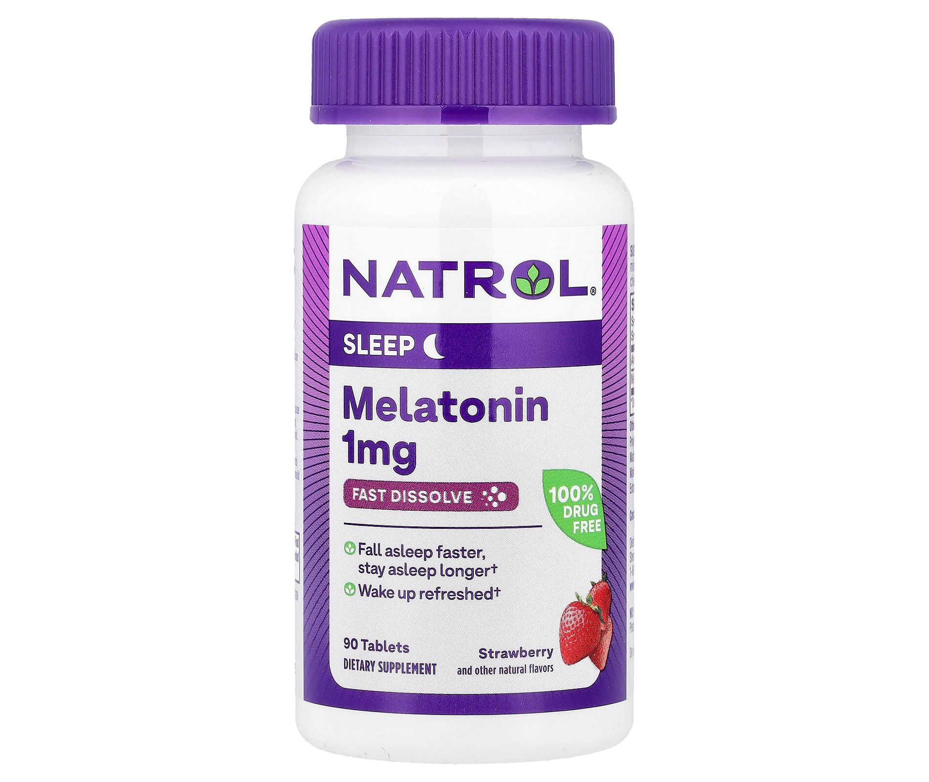 Natrol Melatonin, Fast Dissolve, Strawberry, 1 mg, 90 Tablets
