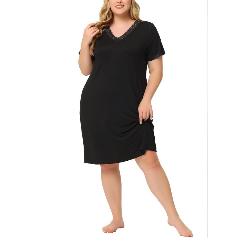 Agnes Orinda Women's Plus Size Solid Comfort Short Sleeves Family Nightgown, 2 of 7