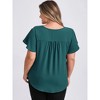 GRACE & GRANDEUR Women's Plus Size Pleated V Neck Button Decor Ruffle Sleeve Casual Loose Fit Blouses - 3 of 4
