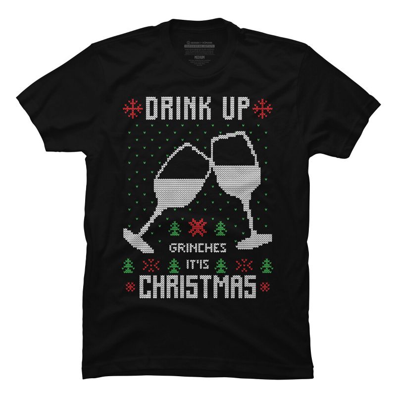 Men's Design By Humans Drink Up Grinches Ugly Christmas Sweater By shirtpublic T-Shirt, 1 of 5